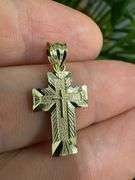 10k Yellow Gold Diamond Cut Christian Cross Pendant Religious Charm