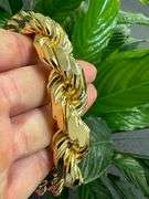 18k Gold Plated Sterling Silver Heavy Diamond-Cut Rope Chain 18mm Solid 925 Italy Necklace 26"