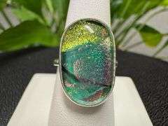 Sterling Silver 925 One of a Kind Dichroic Glass Ring Size 8.5