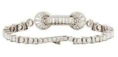 3.85ctw Baguette and Round Diamond Art Deco Graduated Bracelet in Platinum