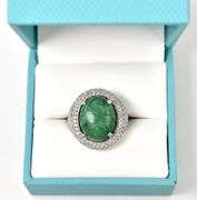 Stunning 10.00CTS Oval Cabochon-Cut Natural Emerald & Sapphire Gemstone Ring in Sterling Silver