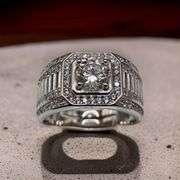 Men's 18 Kt White Gold Plate 1 Ct Lab Simulated Diamond Ring