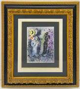 Rare Marc Chagall Signed Lithograph 'Couple Noir Au Musicien', 1960