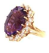 14kt Yellow gold 12ct Amethyst and 1.50ctw diamond ring