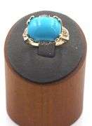 14kt Yellow gold East West oval turquoise and diamond accent cocktail ring