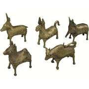 Lot of 5 Dhokra Metal Art Animal Figures
