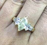 18k Yellow Gold Marquise and Baguette Natural Diamond Engagement Ring