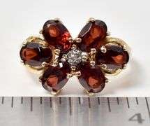 Beautiful 10K Yellow Gold Red Garnet and Diamond Ring