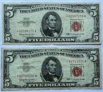 2 1963 Red Seal $5 Star US Notes