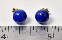 Stunning 14K Yellow Gold Lapis Lazuli Stud Earrings