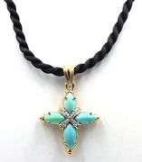 925 Sterling silver turquoise cross pendant on black cord necklace