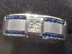 Gorgeous 14K White gold with Natural Princess cut and Round Sapphire stones Wedding Band
