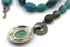 Vintage 925 sterling silver Carolyn Pollack turquoise pendant on beaded turquoise chain necklace