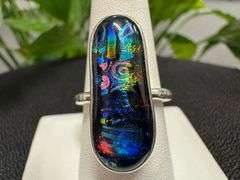 Sterling Silver 925 One of a Kind Dichroic Glass Ring Size 8.5