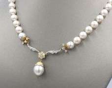 12.4mm Akoya pearl on 8.5x8.7mm strand with diamonds