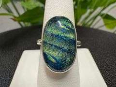 Sterling Silver 925 One of a Kind Dichroic Glass Ring Size 8.5