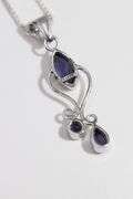 .925 Sterling Silver Necklace and Pendant w/ Iolite Gem Stones 54mm x 15mm