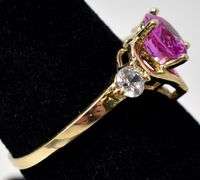 Amazing 10K Yellow Gold Pink Sapphire and CZ Gemstone Ring