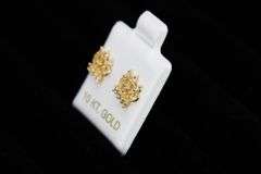 10k Yellow Gold White CZ Crown Tiara Filigree Royal Stud Earrings