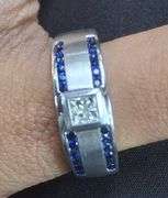 Gorgeous 14K White gold with Natural Princess cut and Round Sapphire stones Wedding Band