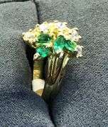 18K Yellow Gold Ladies Ring with Emeralds and CZs