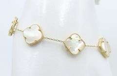 Lovely 14K Yellow Gold 5 Motif Mother of Pearl Bracelet