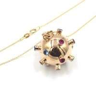 18kt Yellow gold multi stone sputnik charm pendant on chain