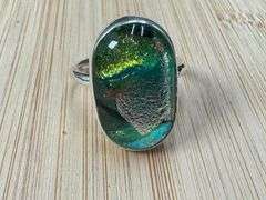 Sterling Silver 925 One of a Kind Dichroic Glass Ring Size 8.5