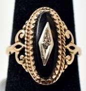 Dazzling Vintage Onyx and Diamond Ring in 10K Yellow Gold
