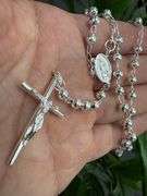 Sterling Silver Rosary Long Curb 5mm Cross Catholic Prayer Necklace 925 Chain