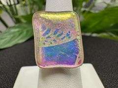 Sterling Silver 925 One of a Kind Dichroic Glass Ring Size 6.5