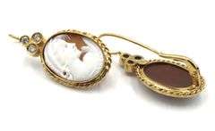 18kt Yellow gold Cameo and diamond earrings