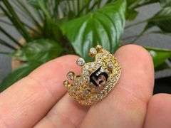 10k Yellow Gold White CZ Crown Quinceanera 15 Ring Size 7