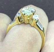 18k Yellow Gold Marquise and Baguette Natural Diamond Engagement Ring