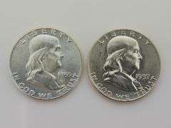 1955 & 1957 D Franklin Half Dollars, AU/UNC