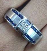 Gorgeous 14K White gold with Natural Princess cut and Round Sapphire stones Wedding Band