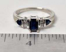 Stunning 10K White Gold Blue Sapphire and Diamond Ring