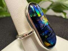 Sterling Silver 925 One of a Kind Dichroic Glass Ring Size 8.5