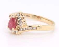 14kt Yellow Gold Pear Shaped Ruby and Diamond Bypass Ring