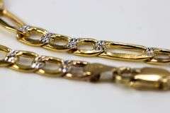 10k Yellow Gold Hollow Pave Figaro Link Chain 5.3mm Bracelet 8"
