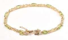 Precious 5.48CTW Marquise-Cut Peridot Gemstone & Diamond Bracelet in 14K Yellow Gold Over Sterling S