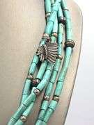 Vintage 925 sterling silver American Indian multi strand turquoise beaded necklace