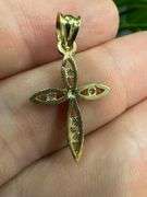 10k Yellow Gold Ornate Cross with Clear CZs Pendant Christian Charm