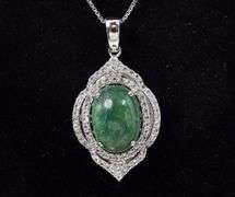 Fantastic 9.35CTS Oval Shaped Cabochon-Cut Natural Emerald &1.20CTW White Sapphire in Sterling Silve