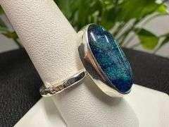 Sterling Silver 925 One of a Kind Dichroic Glass Ring Size 8.5