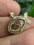10k Yellow Gold Jesus Ichthys Christian Pendant Diamond Cut Clear CZ Charm