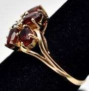 Beautiful 10K Yellow Gold Red Garnet and Diamond Ring