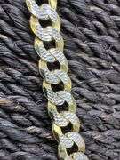 Gold Plated Sterling Silver Curb Pave Two Tone 925 Made in Italy Necklace 24"