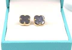Precious 14K Yellow Gold Black Onyx Clover Stud Earrings