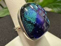 Sterling Silver 925 One of a Kind Dichroic Glass Ring Size 7